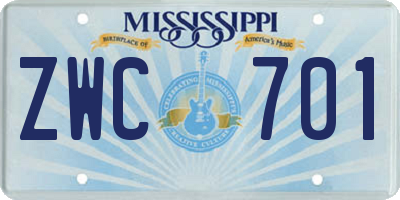 MS license plate ZWC701