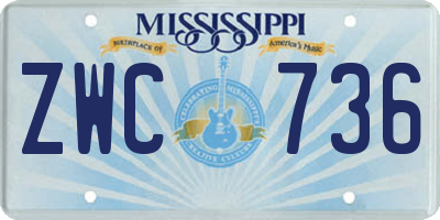 MS license plate ZWC736