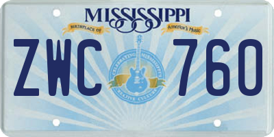 MS license plate ZWC760