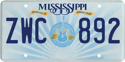 MS license plate ZWC892