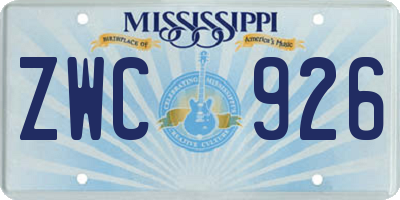 MS license plate ZWC926