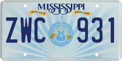 MS license plate ZWC931