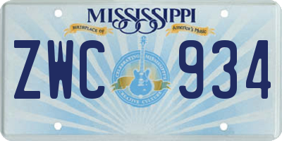 MS license plate ZWC934