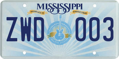 MS license plate ZWD003