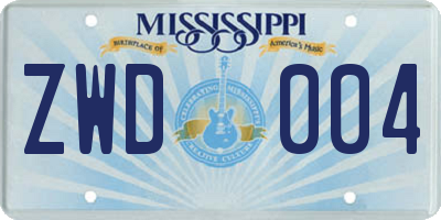 MS license plate ZWD004