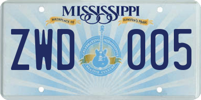 MS license plate ZWD005