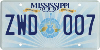 MS license plate ZWD007