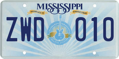 MS license plate ZWD010