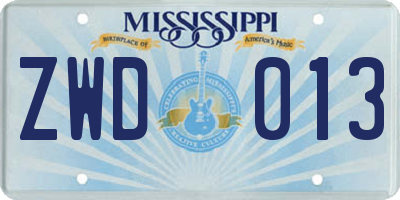 MS license plate ZWD013