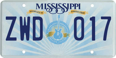 MS license plate ZWD017