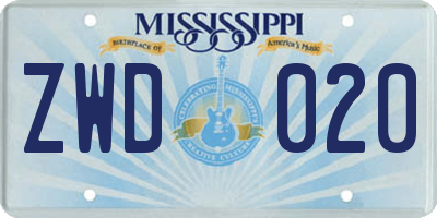 MS license plate ZWD020