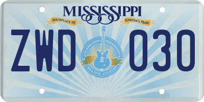 MS license plate ZWD030