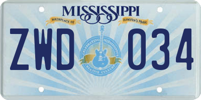 MS license plate ZWD034