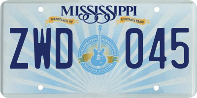 MS license plate ZWD045
