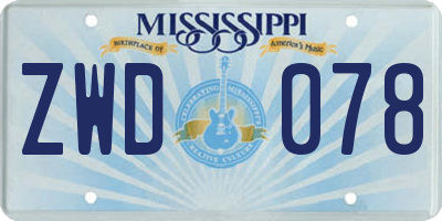MS license plate ZWD078