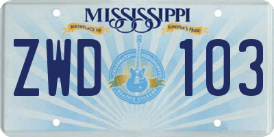 MS license plate ZWD103