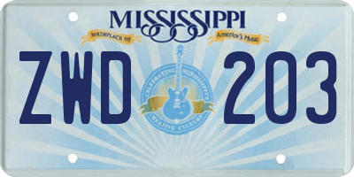 MS license plate ZWD203