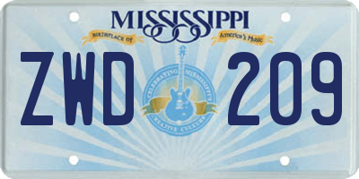 MS license plate ZWD209