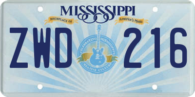 MS license plate ZWD216