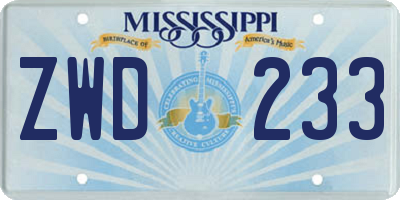 MS license plate ZWD233