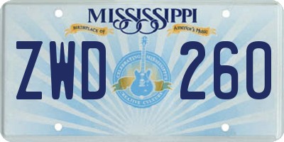 MS license plate ZWD260