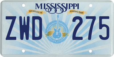 MS license plate ZWD275
