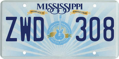 MS license plate ZWD308