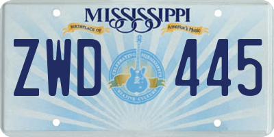 MS license plate ZWD445