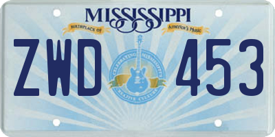 MS license plate ZWD453