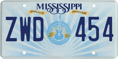 MS license plate ZWD454