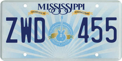 MS license plate ZWD455