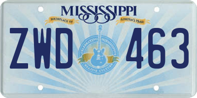 MS license plate ZWD463