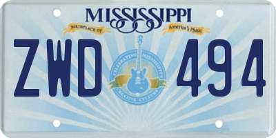MS license plate ZWD494