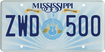 MS license plate ZWD500