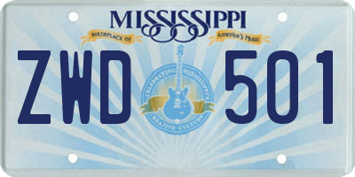 MS license plate ZWD501