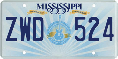 MS license plate ZWD524