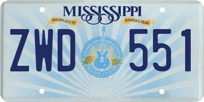 MS license plate ZWD551