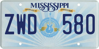 MS license plate ZWD580