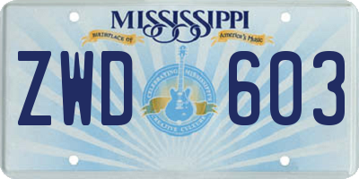 MS license plate ZWD603