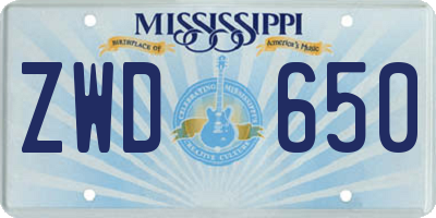 MS license plate ZWD650