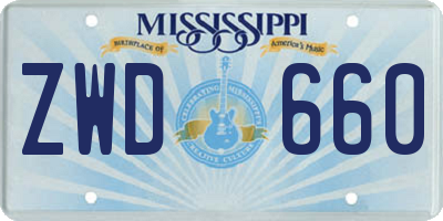 MS license plate ZWD660