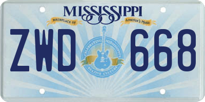 MS license plate ZWD668