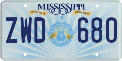 MS license plate ZWD680