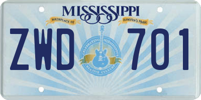 MS license plate ZWD701