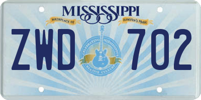 MS license plate ZWD702