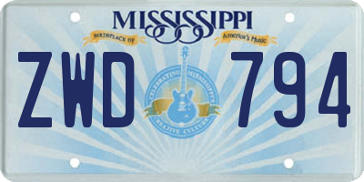 MS license plate ZWD794