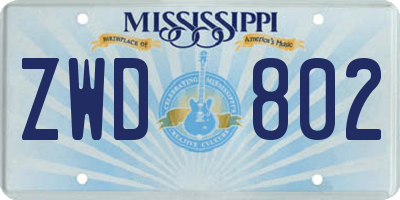 MS license plate ZWD802