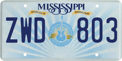 MS license plate ZWD803