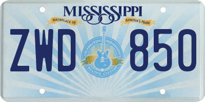 MS license plate ZWD850