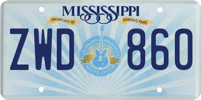 MS license plate ZWD860